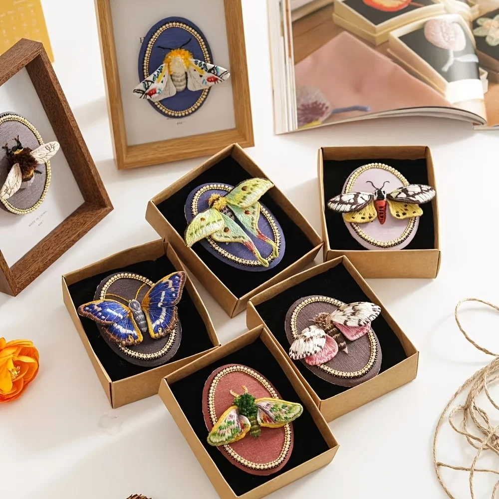 Handgefertigtes 3D-Stickerei-Set mit Motten-Motiven, DIY-Materialpaket mit 9 verschiedenen Stilen zur Auswahl. Retro-Perlen-Sets – Detail 9