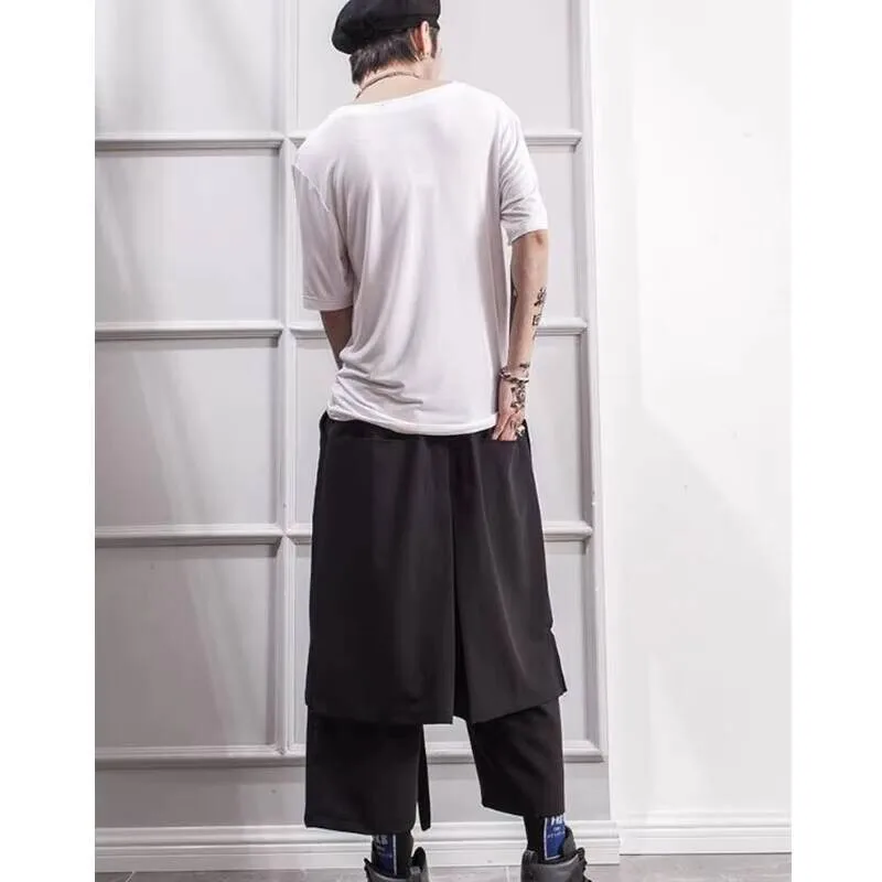 

Spring Loose Minutes Nine And Trousers Summer Men's Pants Culottes False Two Wide Leg Pants Casual Pants Big Yamamoto Style