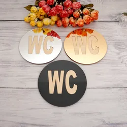 Mirror WC Door Sign Stickers Round Shape Laser Cut Acrylic 3D DIY New House Toilet Signs Home Decoration Accessories Wall Decor