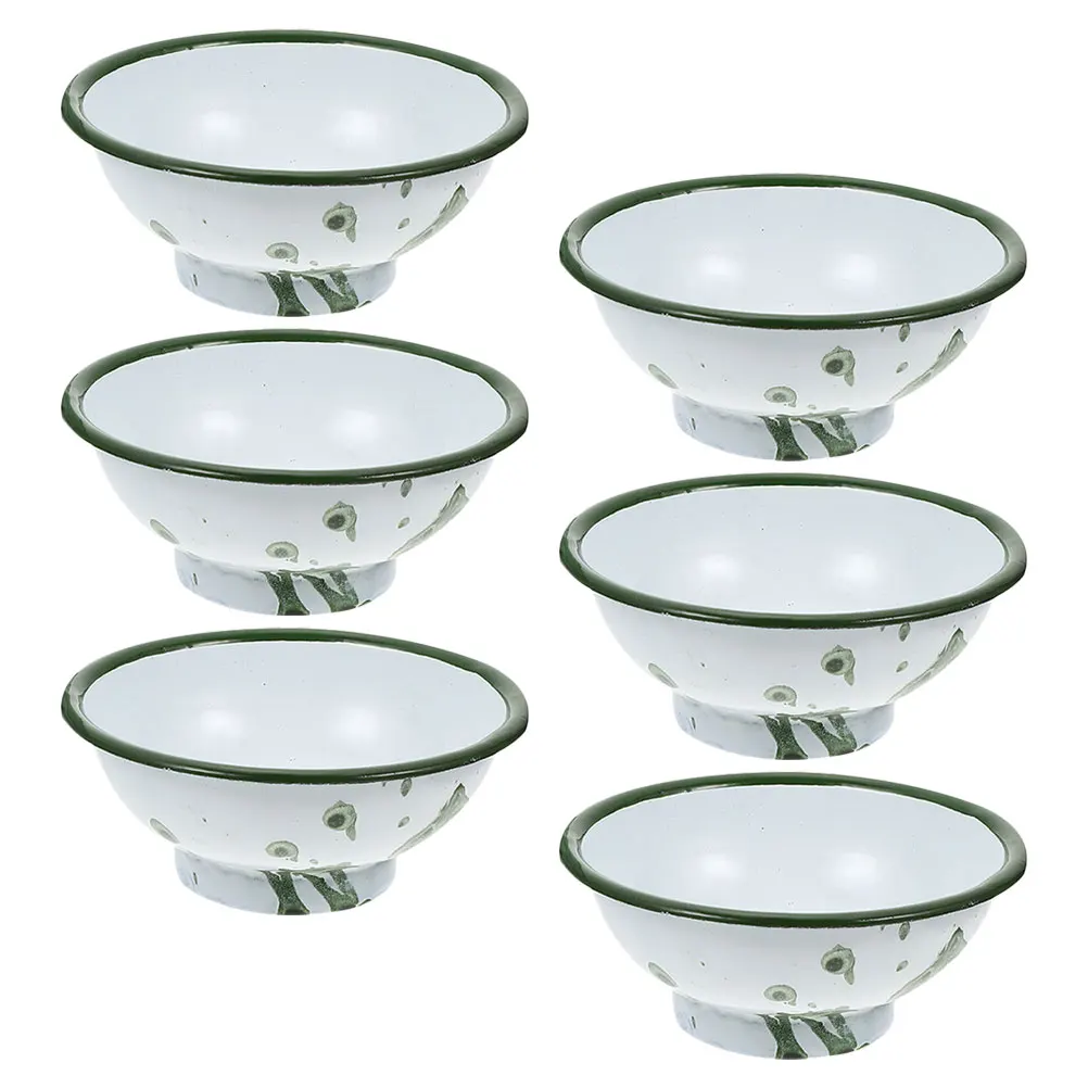 

6pcs Retro Enamel Bowls Vintage Decorative Soup Rice Dishes Fruit Bowl 10cm Smooth Easy Clean Multipurpose Kitchenware Camp