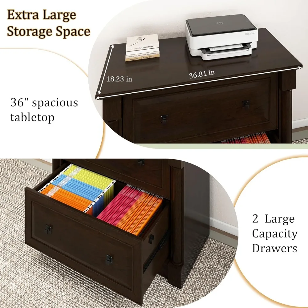2 Drawer File Cabinet Farmhouse Lateral File Cabinet with Hanging File Folders，Fits Letter/Legal/A4 Sizes, 36.8 Large Wood