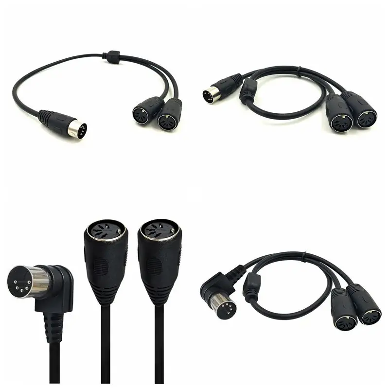 90 Degree Angled MIDI 5 Pin Din Male to Dual 2 x DIN 5Pin Female Extension Audio Cable Y Splitter 0.5m