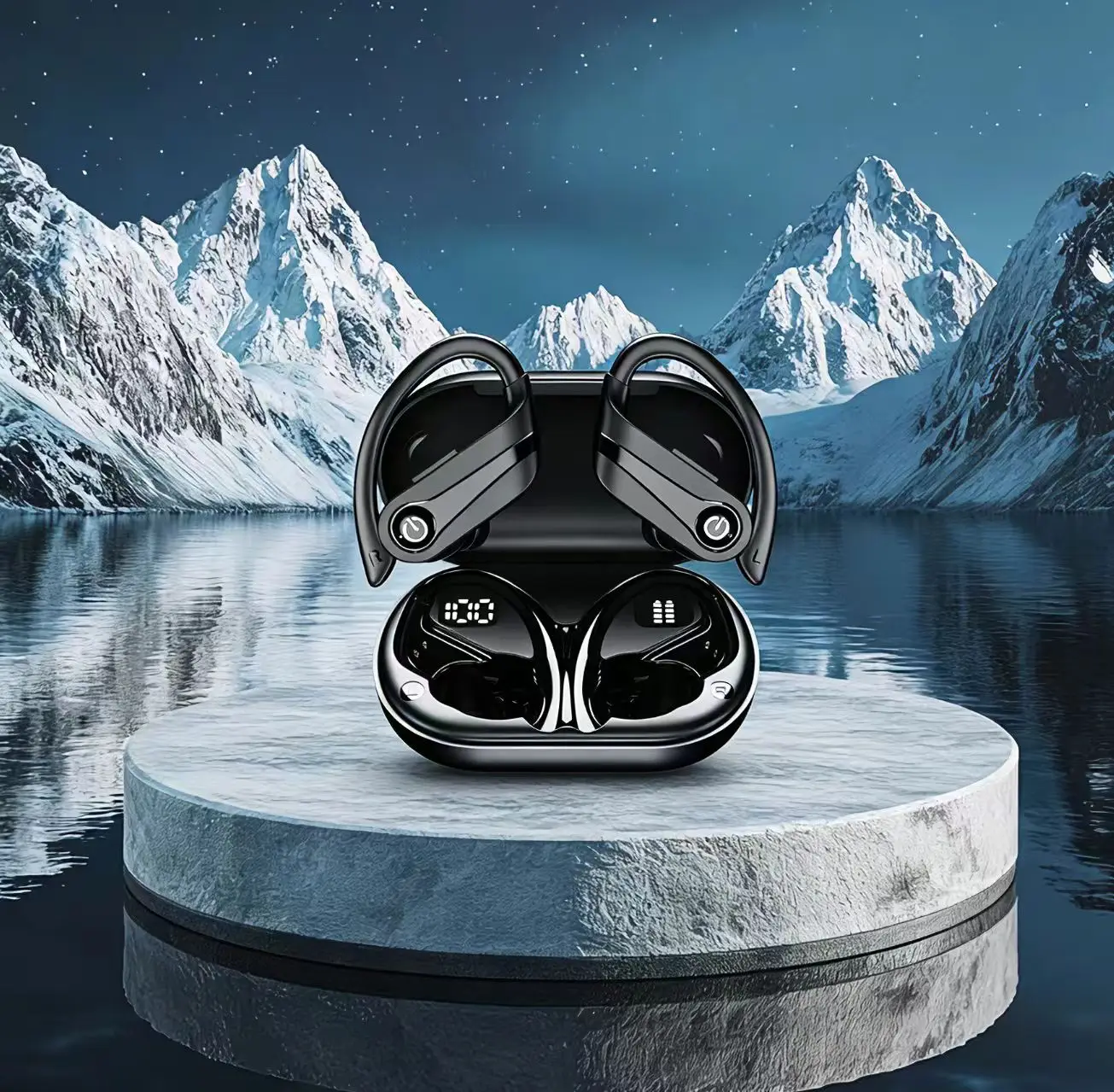 

New Q63 Bluetooth 5.3 Wireless Earbuds with Mic IPX7 Waterproof 200H Earphones with Hooks for Sports Running Workout Gym