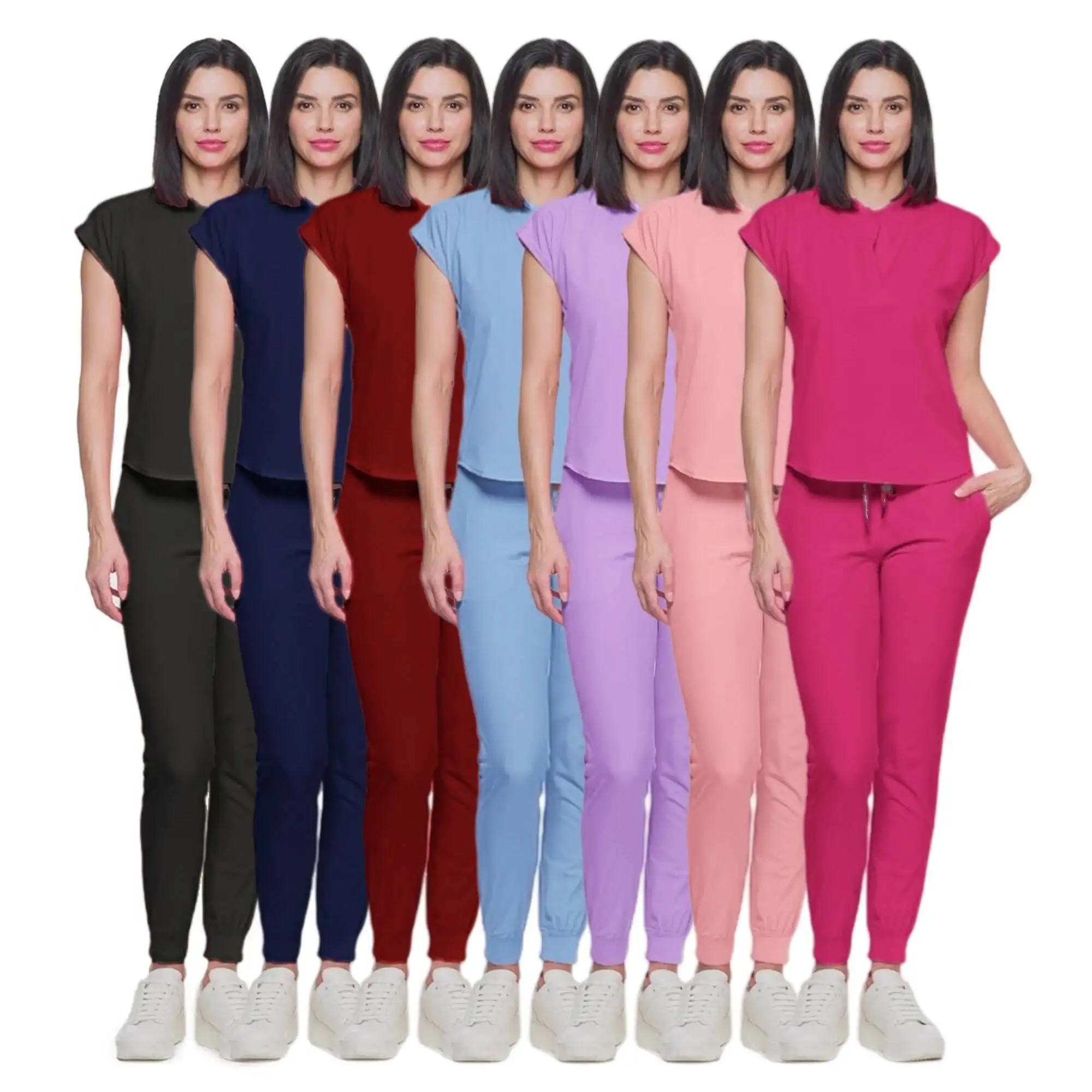 New Fast Delivery Nurse Scrubs Uniform Jogger Scrub Women's Anti Wrinkle Sets With Zipper Fitted Medical Clothing For Women