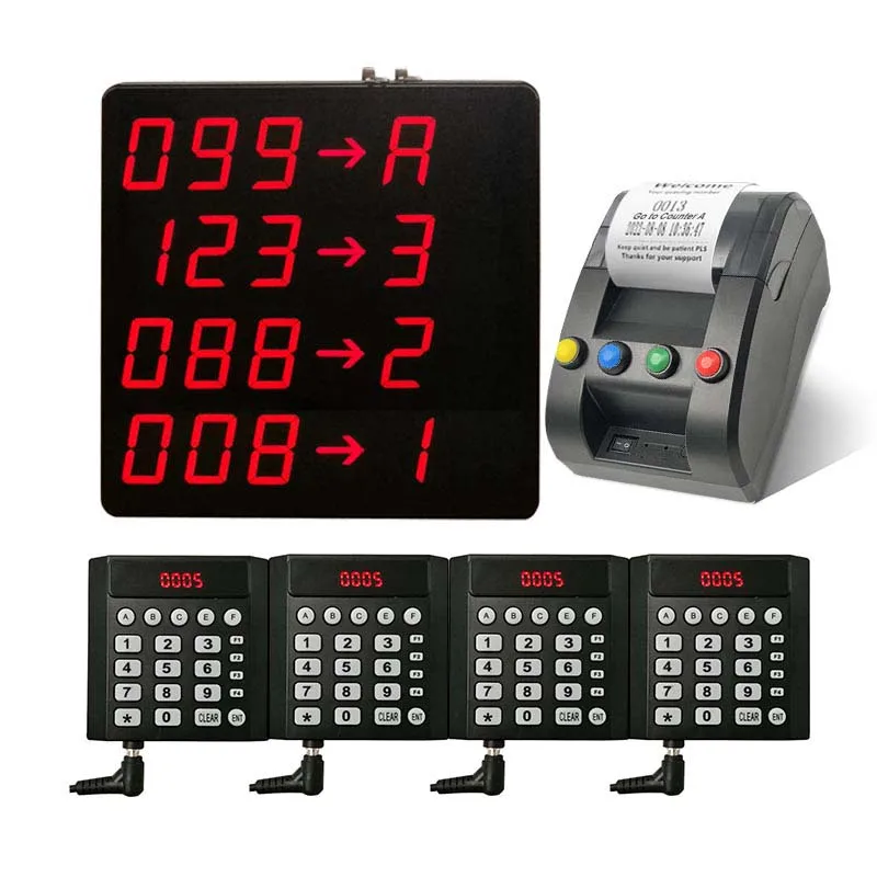 Take A Number System Wireless Queue Management System Restaurant Pager 3-Digit Display with Keyboard and Thermal Printer