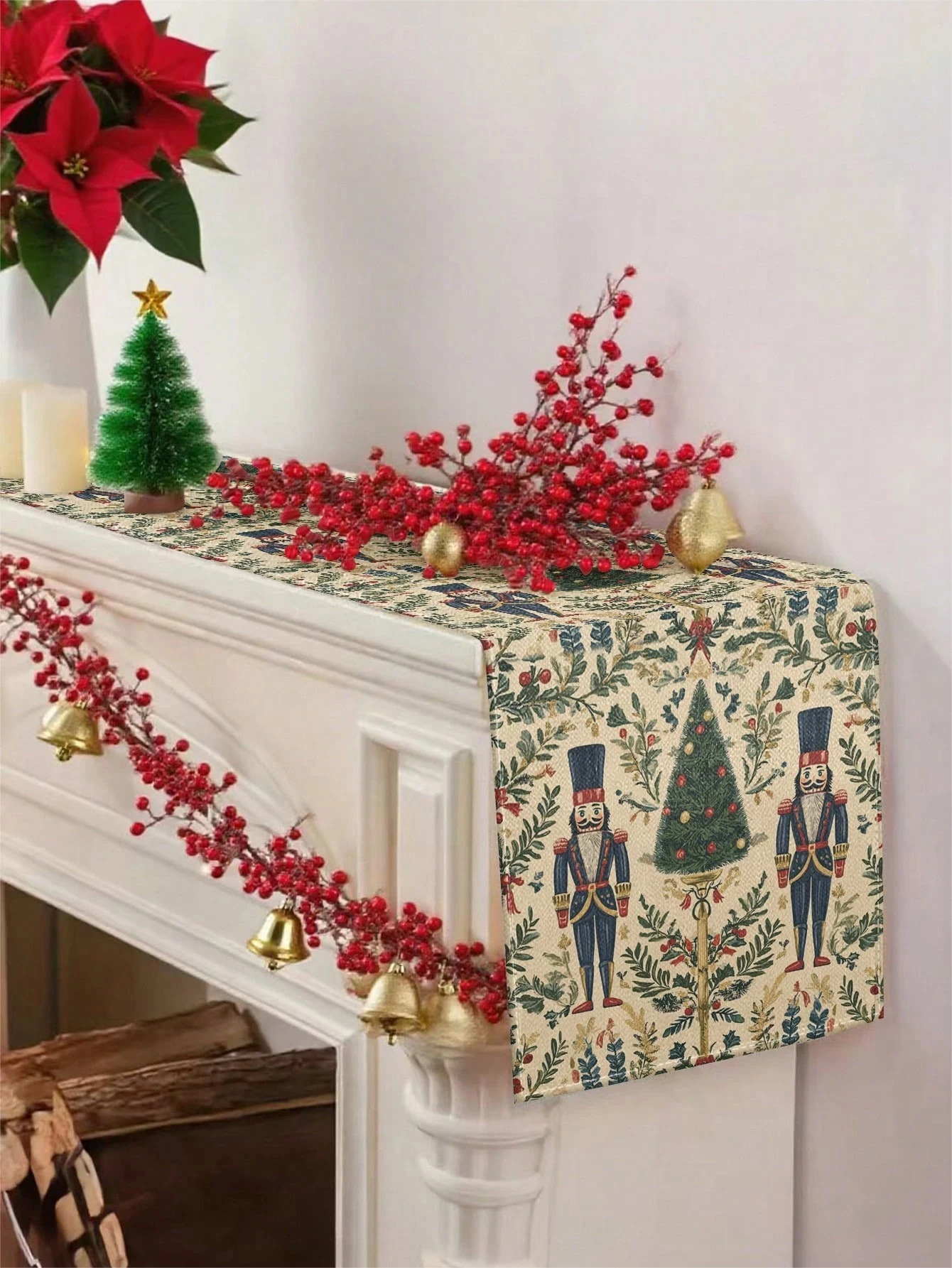 JIT 1, Weihnachts-Tischläufer, Nussknacker, Weihnachtsbaum-Muster, Vintage-Stil, Weihnachtsdekoration für Esstisch, Urlaubsdekoration