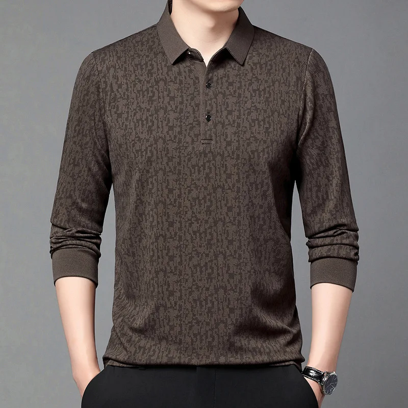 

Polo Shirt Men's Autumn and Winter Middle-aged Men's Business Casual Fashion Lapel Long Sleeve Bottom T-Shirt Top