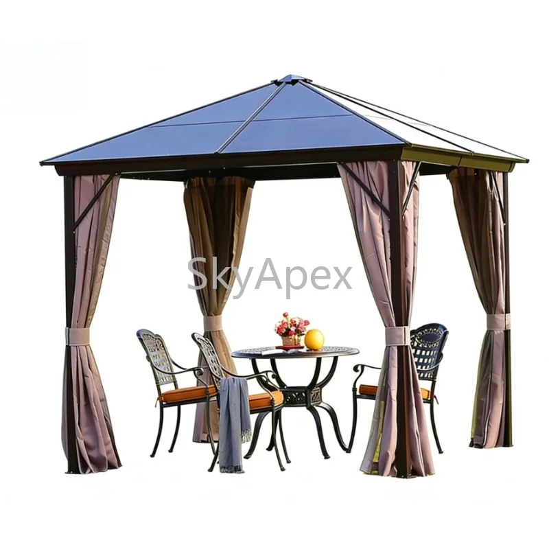 

Large Heavy Duty Aluminum Alloy Gazebo Waterproof Wind Resistant Patio Garden Backyard Park All Weather UV Protect Easy Set Up