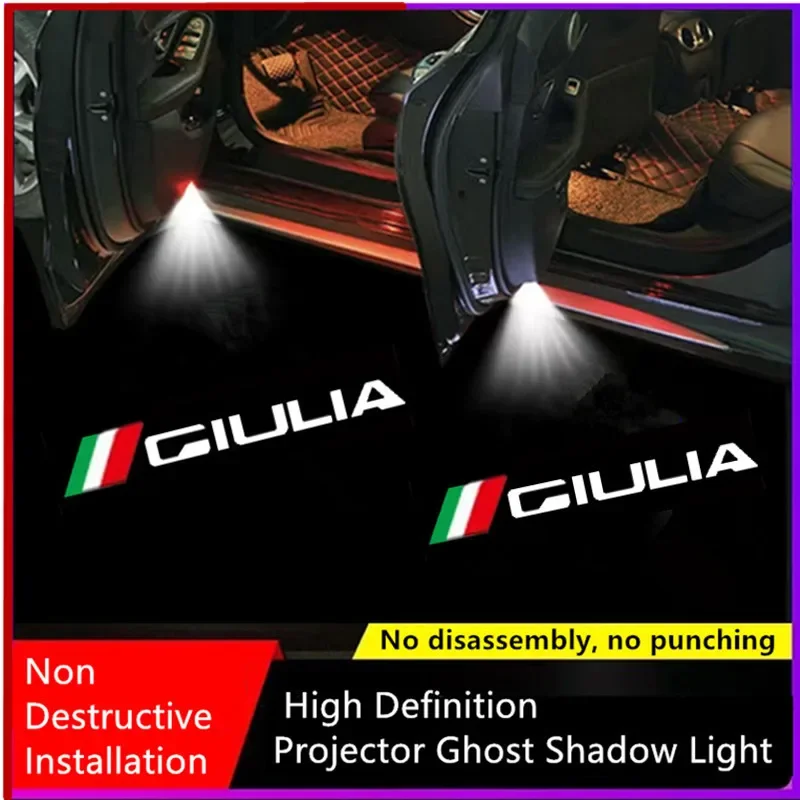 

2Pcs LED Car Door Projector Logo Courtesy Welcome Lights For Alfa Romeo Giulia 2017-2023 2018 2019 2021 2022 Auto Accessories