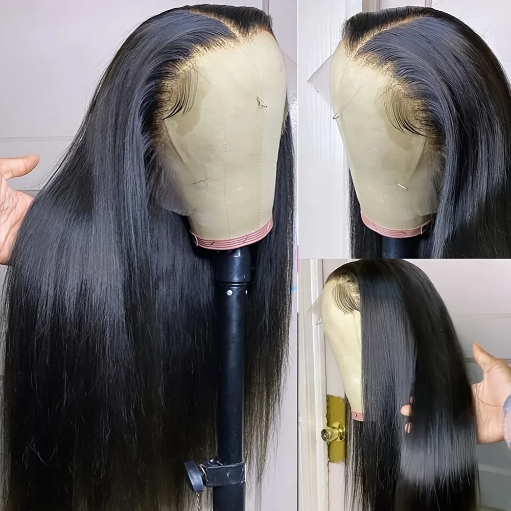 38Inch 250% Density 5x5 Straight Human Hair Wigs Glueless Human Hair Wig Wear To Go Natural Black HD Lace Frontal Wig