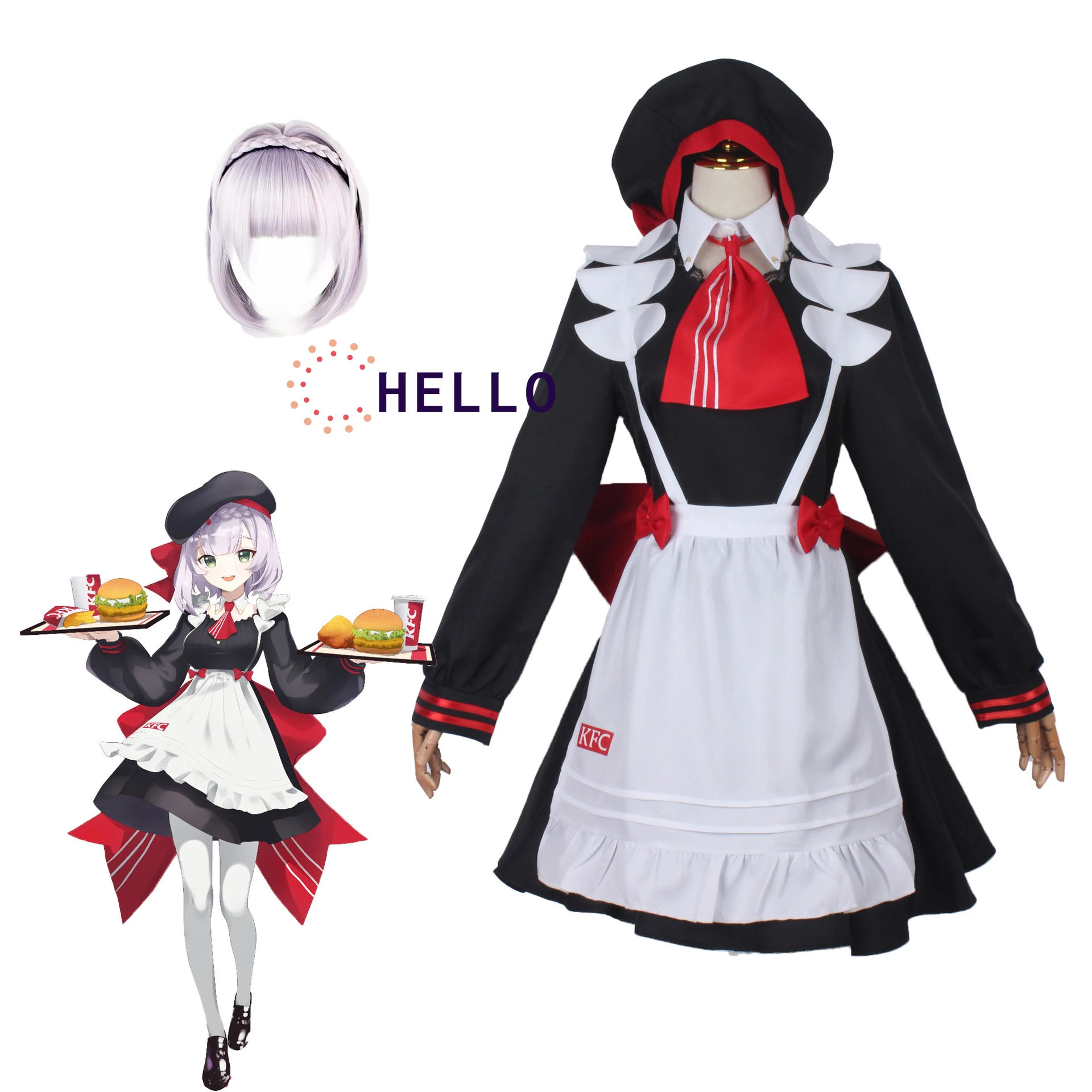 

Game Genshin Impact Cosplay Costume Noelle Dress KFC Uniform Lolita Maid Dress Wig Halloween Costumes for Women Sexy Clothing