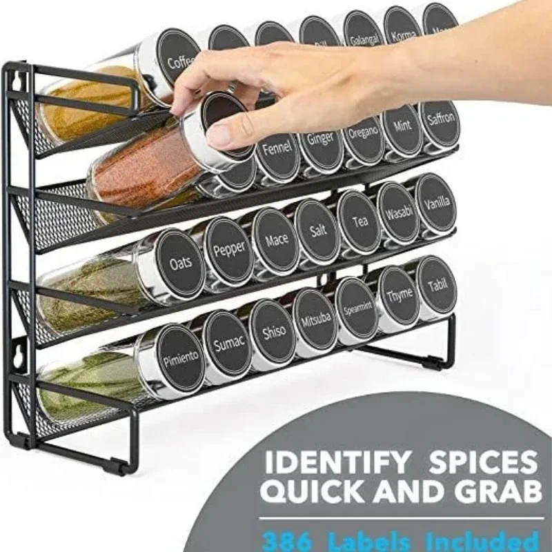 Four-Layer Black Kitchen Storage Rack Wall-Mounted Perforated Spice Organizer Cabinet Spice Bottle Sorting Shelf