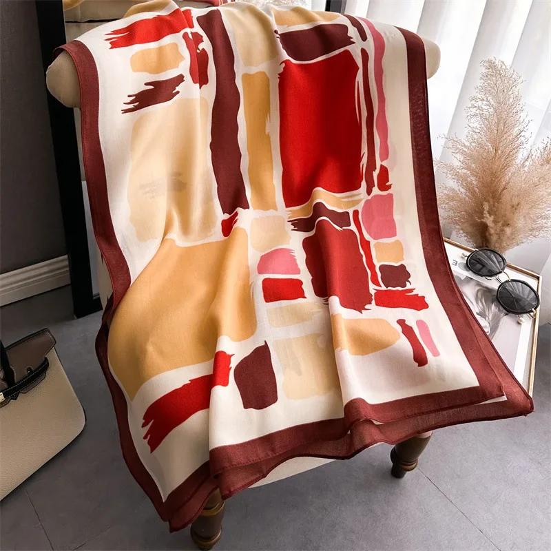 Fashion Luxury Scarves for Women Headbanda Hijab Soft Warm Scarf Cotton Linen Large Wrap Bufandas Muslim Shawl Printed Geometric