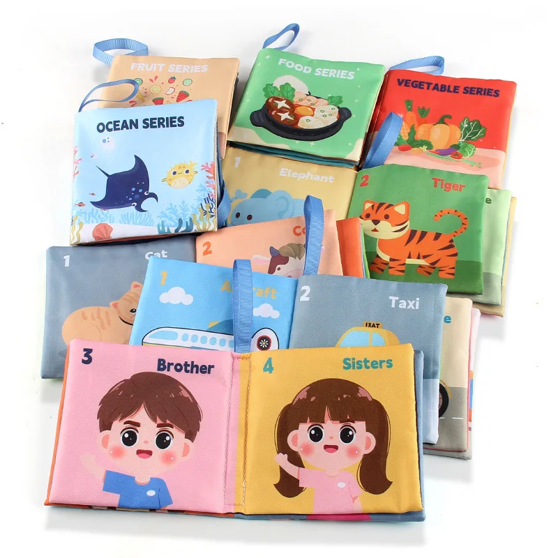 3D Baby Cloth Book Early Education Toys 4-page 8-sided English Palm Book