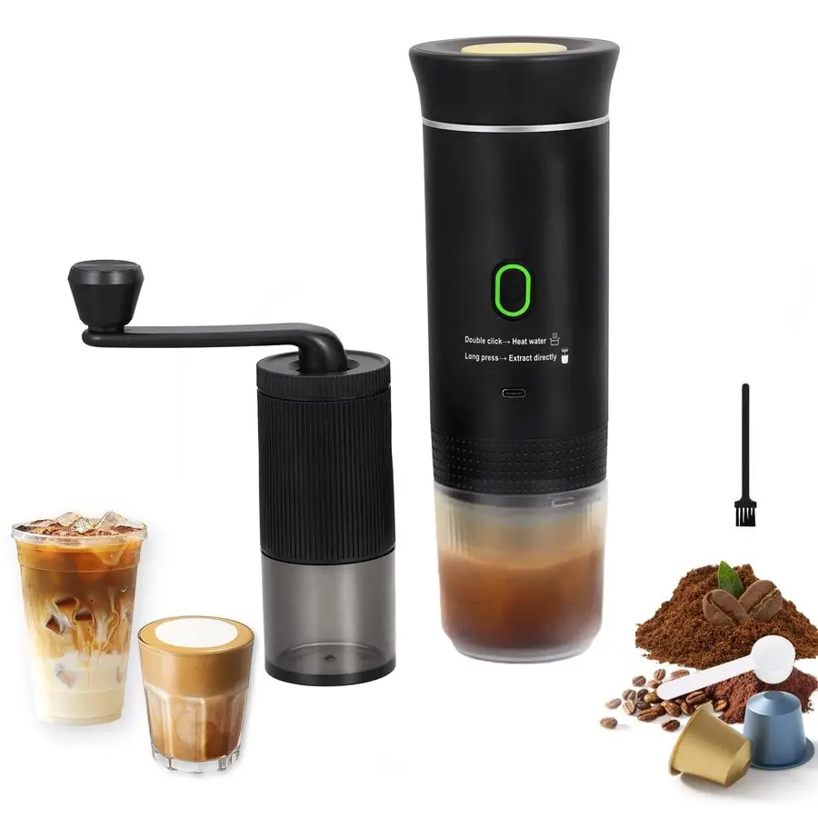 

Coffee Maker Set, Electric Espresso Machine amp Manual Coffee Bean Grinder, SelfHeating Coffee Kit for Ground Coffee and Small a