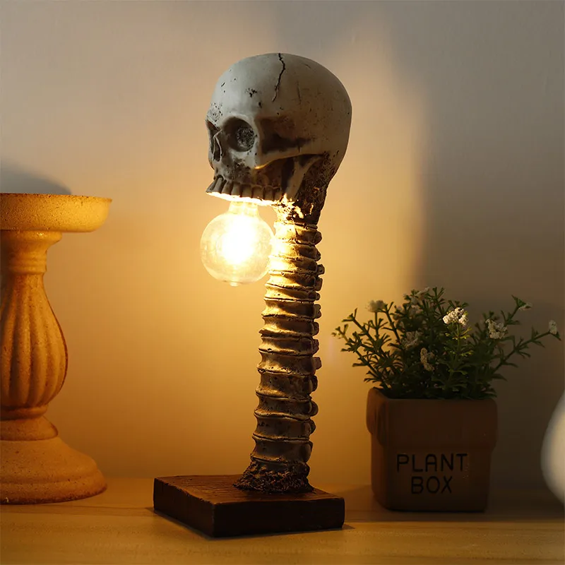 Halloween Skull Skeleton Lamp Room Decor Horror 3D Statue Table Light Ornament Haunted House Party Scary Props Home Decoration