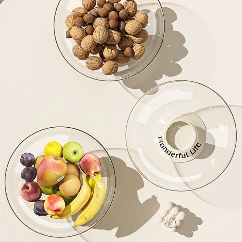 Fruit Plate Transparent Drain Bowl Modern Light Luxury Style Nut Plate High Quality Home Decor Large Capacity Healthy Material