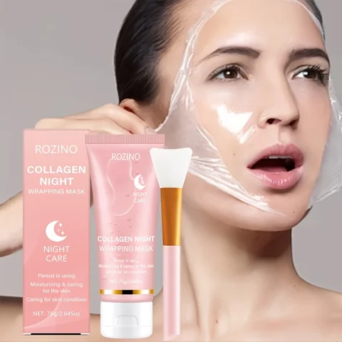 Collagen Overnight Wrapping Off Facial Mask Pack | with Hyaluronic Acid, Elasticity - Hydration Care, Sagging - Dullness - Hydrolyzed Collagen for Glowing Skin-Hydrating Face Mask - Deep Moisture for Dry Skin, Korean Skin Care, 2.645Oz
