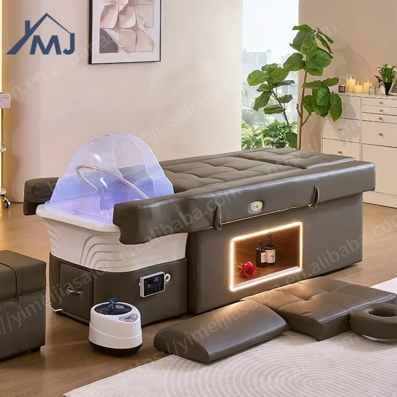 Massage Salon Electric Water Therapy Pedicure Chair And Shampoo Head Spa Bed