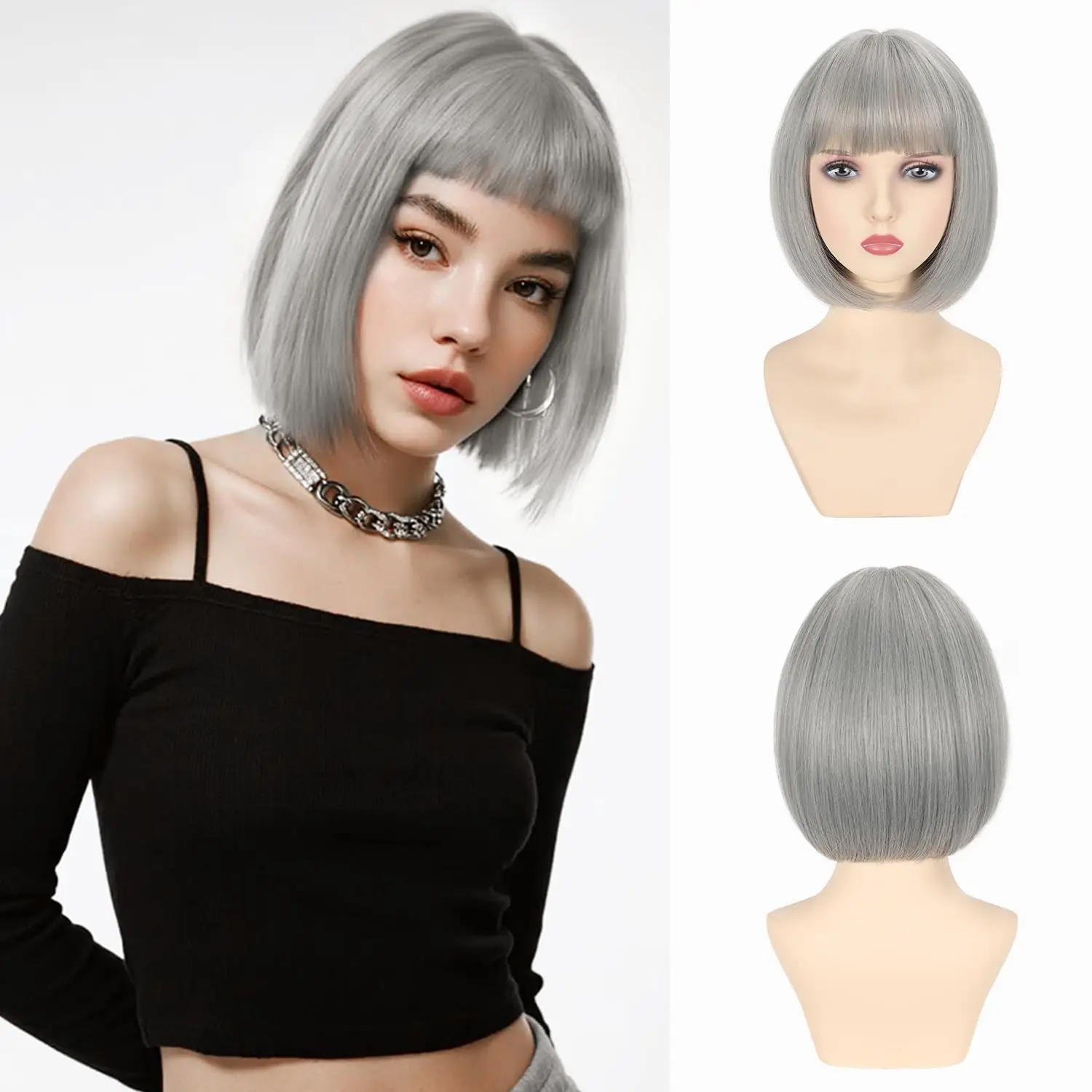 Synthetische Perücke im rosa Bob-Stil für Halloween, Cosplay-Perücke für die tägliche Party, hitzebeständige Haaraccessoire-Perücke – Detail 8