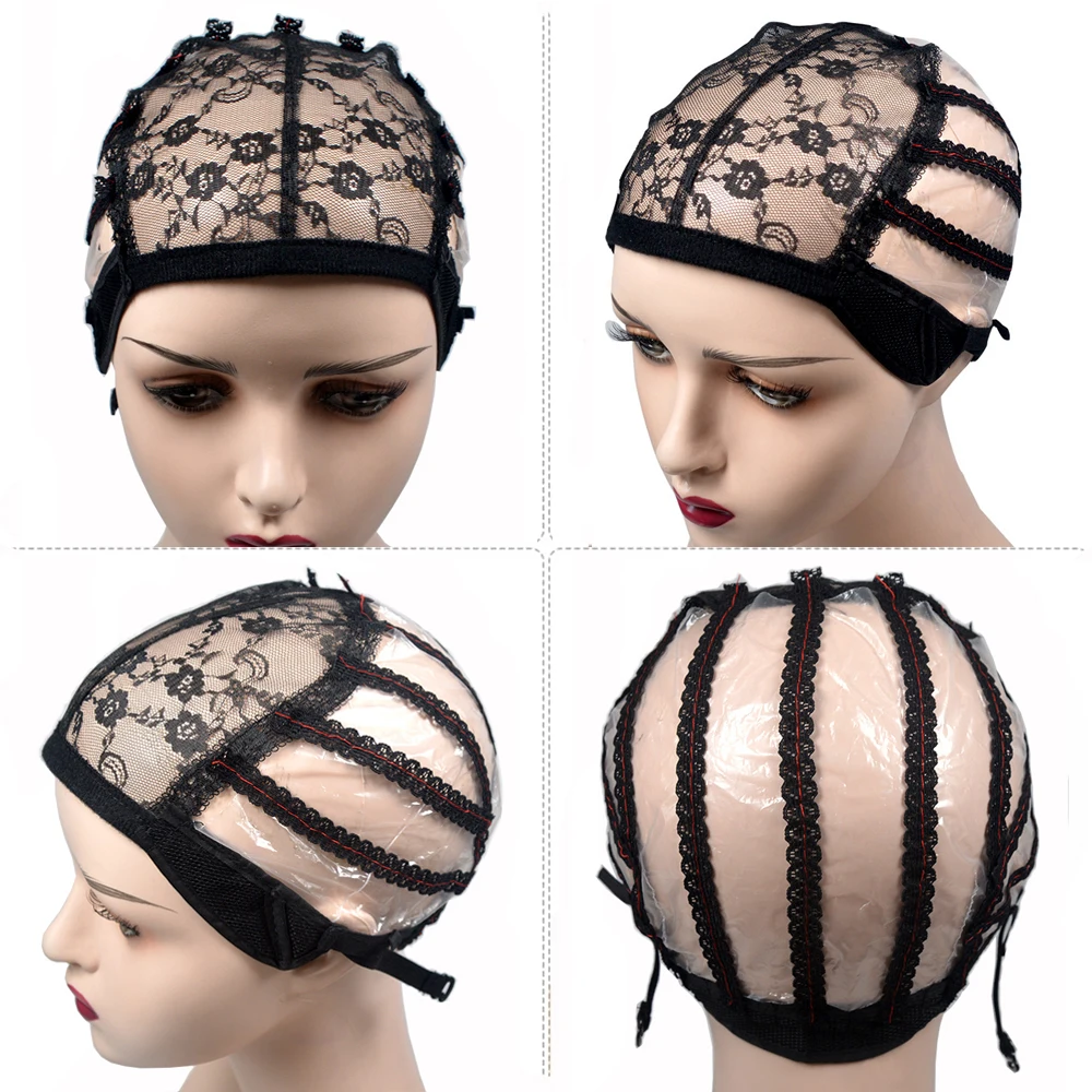 Gorro de Peluca de encaje suizo en forma de U, accesorio negro para hacer pelucas, con correa ajustable, herramientas para hacer pelucas