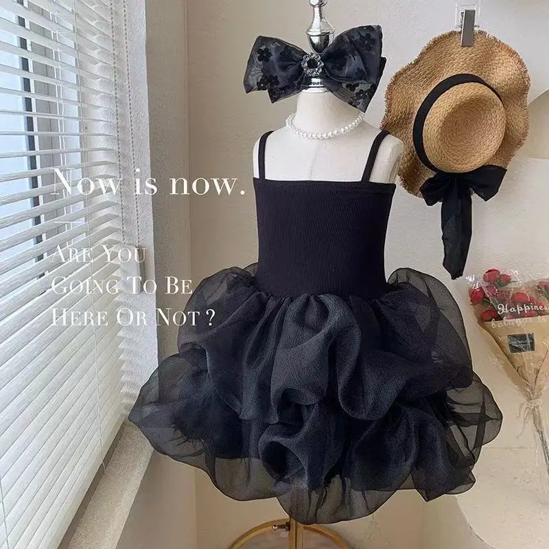 

Kids Girls' Summer Dress Fashionable 2026 New Children's Puffy Dress French Princess Suspender Dress