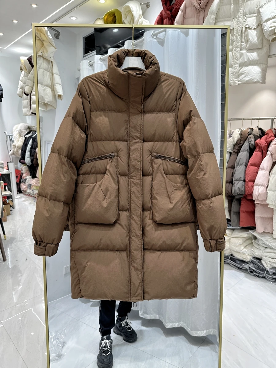 Winter New Women's Down Jacket Loose Commuting Windproof Stand Collar Straight Tube Parkas Down Jacket