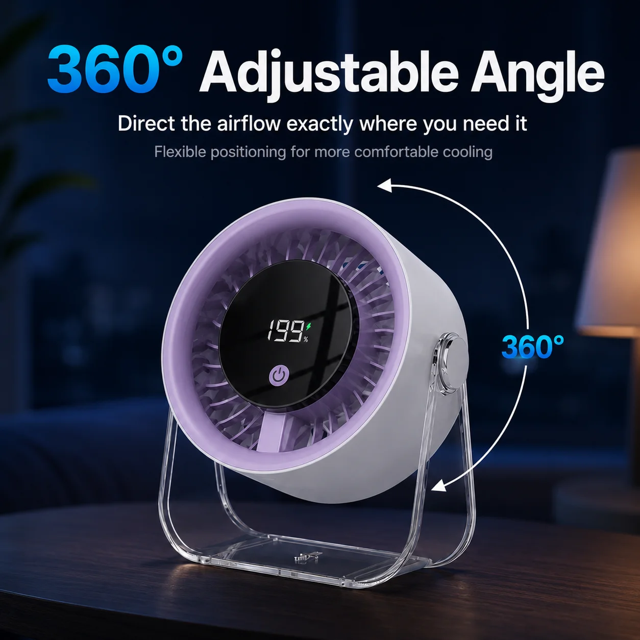 Portable Mini Desk Fan 4000mAh USB Rechargeable, Adjustable Table Air Circulator for Office Home Bedroom Wall Mount Cooling