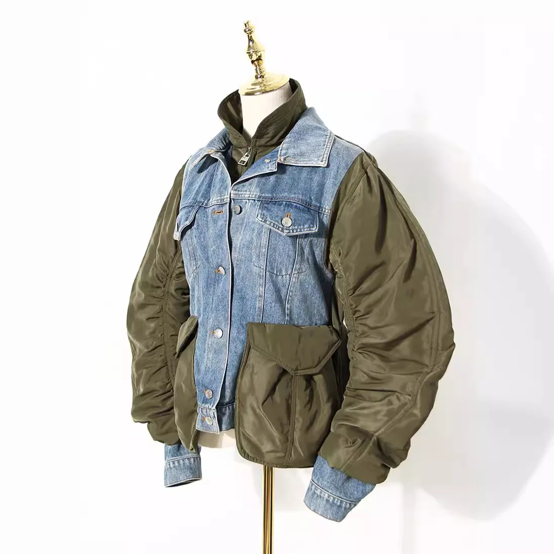 2025 Winter New European Goods Design Sense Loose Color Matching Denim Cotton Baseball Jacket Coat For Women Small