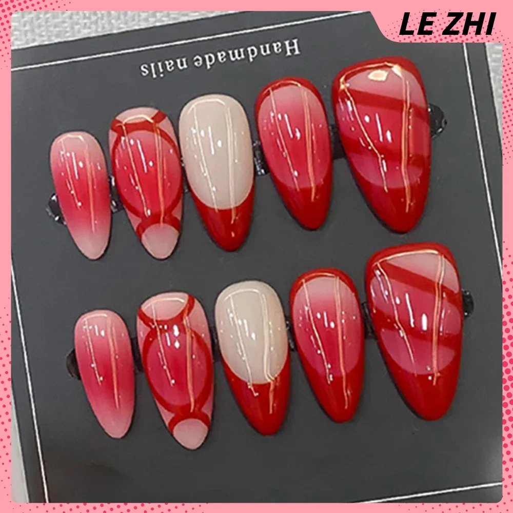 10Pcs Spice Girl Long Square Stiletto Handmade Press On Nail Golden Flower Star Magic Mirror Powder Pearl Diamond Fake Nails - view 2