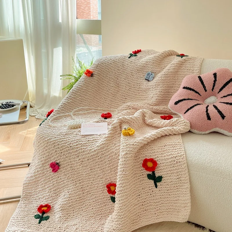 

130*170cm Flower Blankets Knit Travel Bedding Thickened Throws Warm Living Room Bedspread Soft Breathable Gift