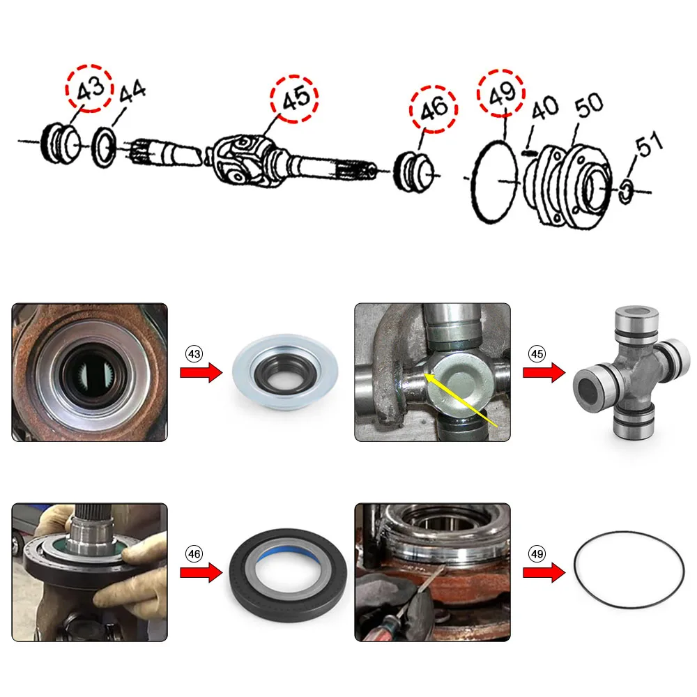 Front Axle Shaft U Joint Kit&Knuckle Seal&Hub O-Ring&Dust Seals Kit For Ford F250 F350 Super Duty With Dana Super 60 (2005-2016)