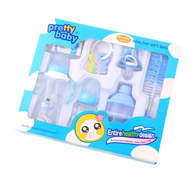 New 8-piece Gift Box Creative Cute Cartoon Baby Standard Caliber 280ml Bottle Brush Cleaning Toys and Other Sets