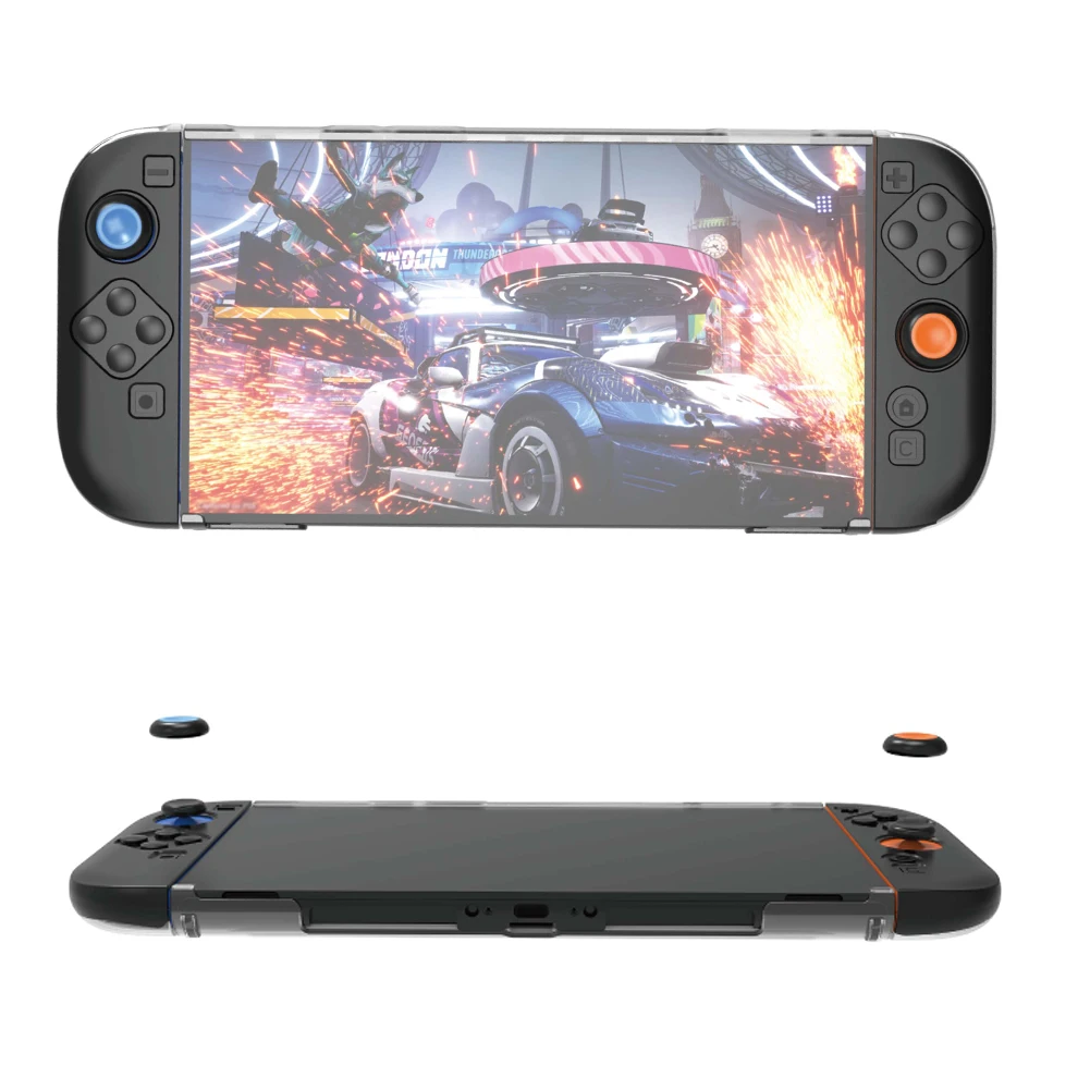 TPU Soft Transparent Shell Protective Case with Screen Protector & Thumb Grip Caps for Nintendo Switch 2 Game Console Accessorie