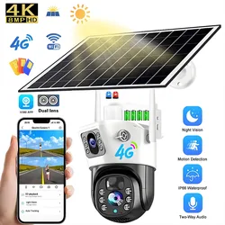 Câmera a Bateria Solar Impermeável, Dual Screen, Visão Noturna HD, Exterior, Monitor IP, Detecção de Movimento PIR, V380, 4K, WiFi, 4G, 8MP