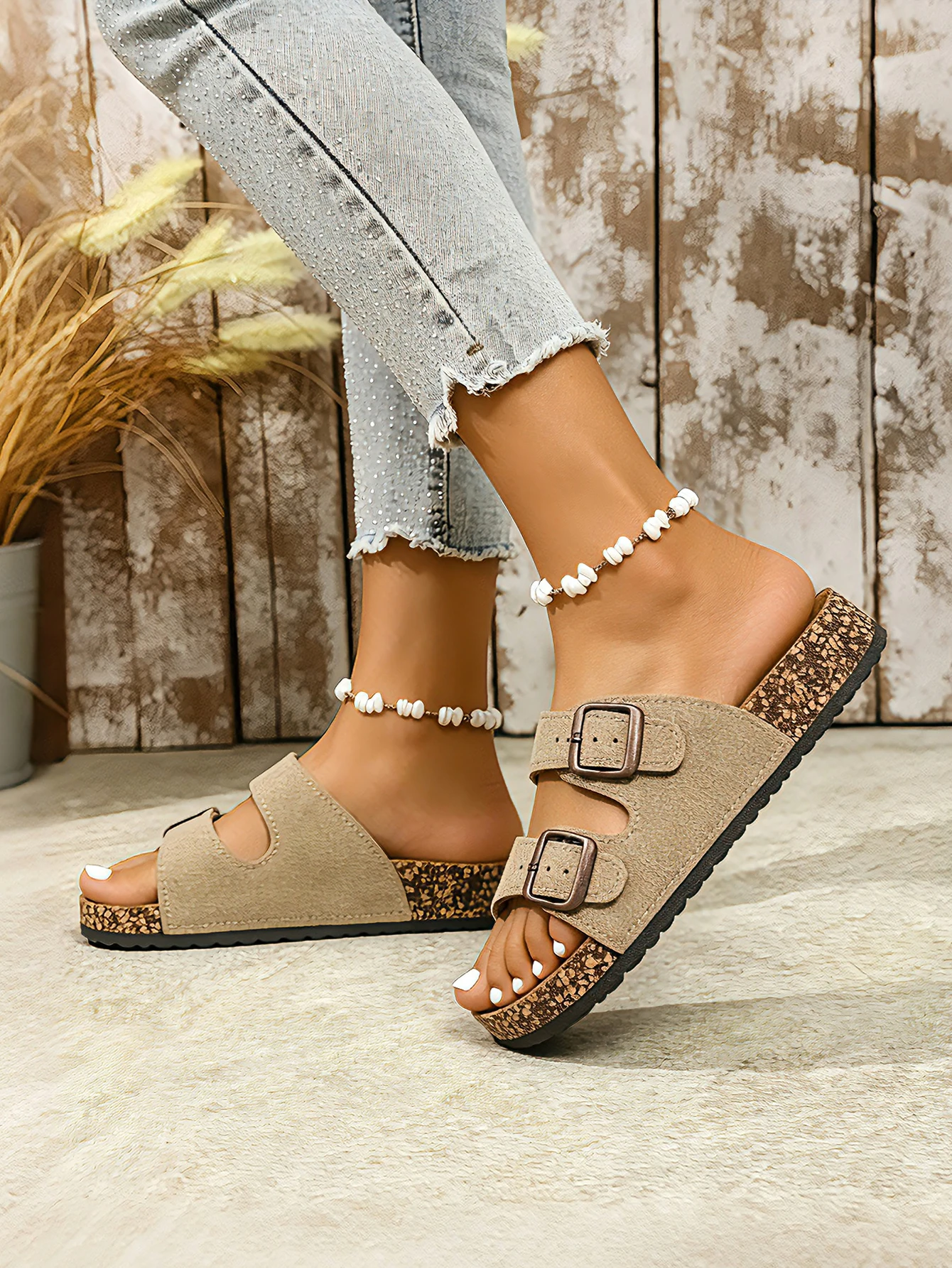 女性用カップル向け春・秋用シンプルボヘミアンスタイルPUアッ - Slip On Mule Flat のレビューと価格