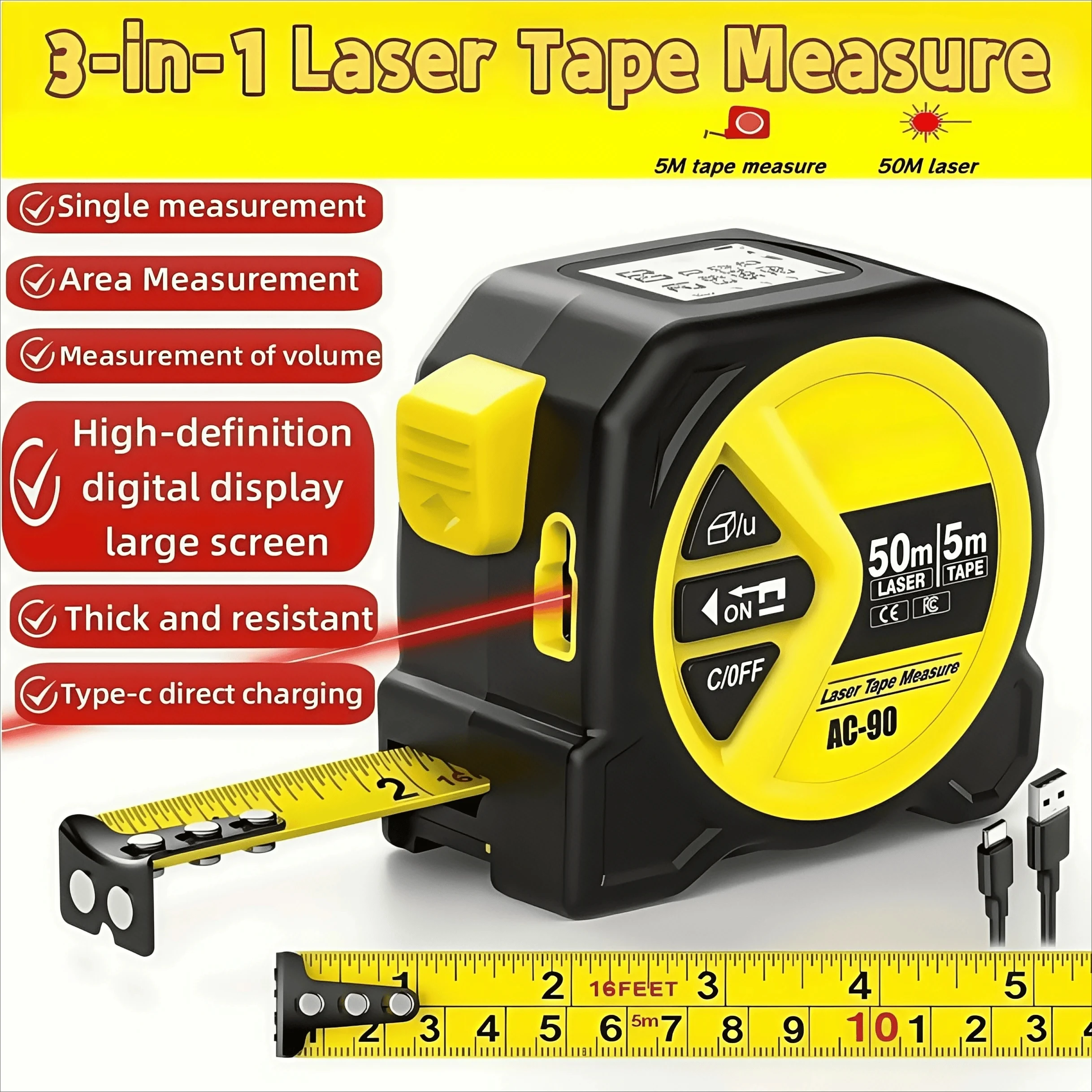 1Pc Laser Tape Meas… - image