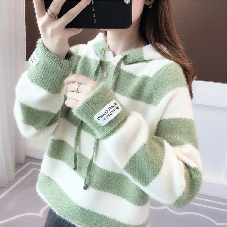 الفتيات فضفاضة محبوك هوديي ثي الملابس الشتوية لطلاب المدارس الثانوية الحلو Sle شريط نمط طويل Sve سترة #4