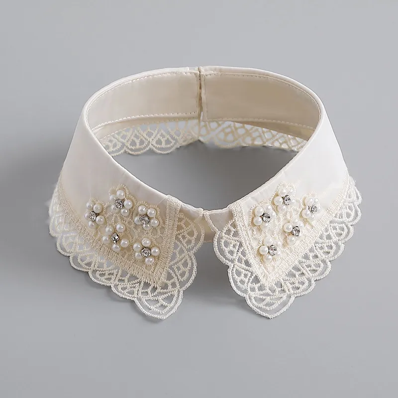 South Korea Sweet Retro Lace Flower Collar Pearl Flash Diamond Fake Collar Fashionable Collar Detachable Fake Collar