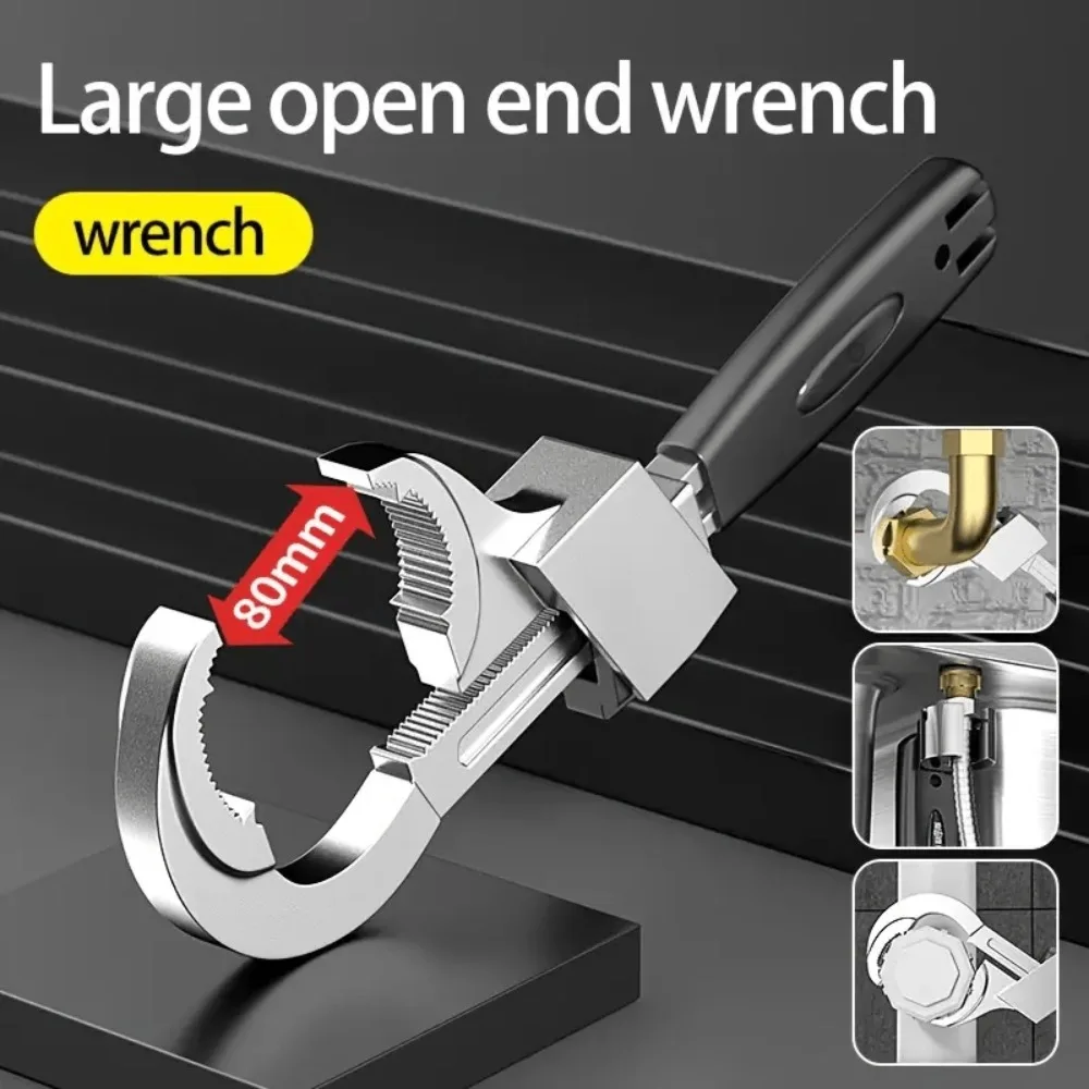 1pc reinforced multi-functional adjustable wrench, large opening movable plate hand. Suitable for bathroom, toilet, garden, etc.