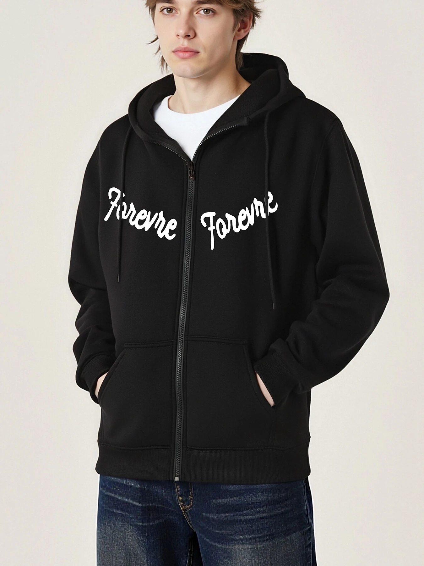 

Forever Young And Happy Print Мужская куртка на молнии Винтажная модная одежда Повседневная флисовая осенняя теплая толстовка с длинными рукавами унисекс