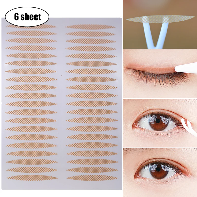 6 Sheets Invisible Eyelid Stickers Lace Mesh Eye Lift Strips Waterproof Double Eyelid Tape Adhesive Stickers Makeup Tools