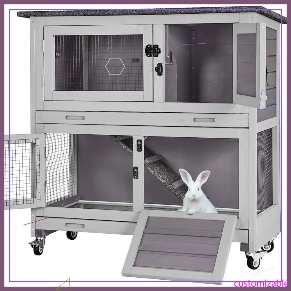 

Клетка для кроликов и морских свинок для дома и улицы на колесиках, 36 дюймов, с двумя пластиковыми поддонами