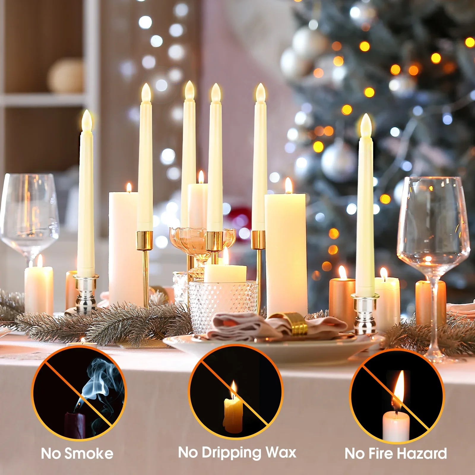 FPOO LED Flameless Taper Candles Tall Tapered Candle Battery Operated Warm White Flickering Flame Led Lights Handheld Home Decor