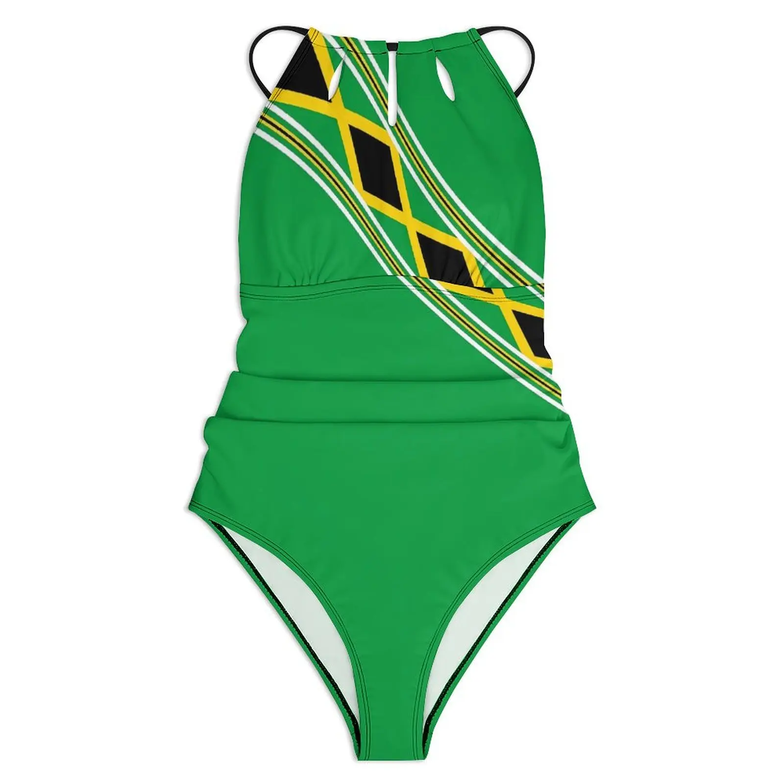 Jamaica Flag Swimsuit Green And Yellow One Piece Swimwear Push Up Stylish Bathing Suits Sexy Fitness Design Beach Wear