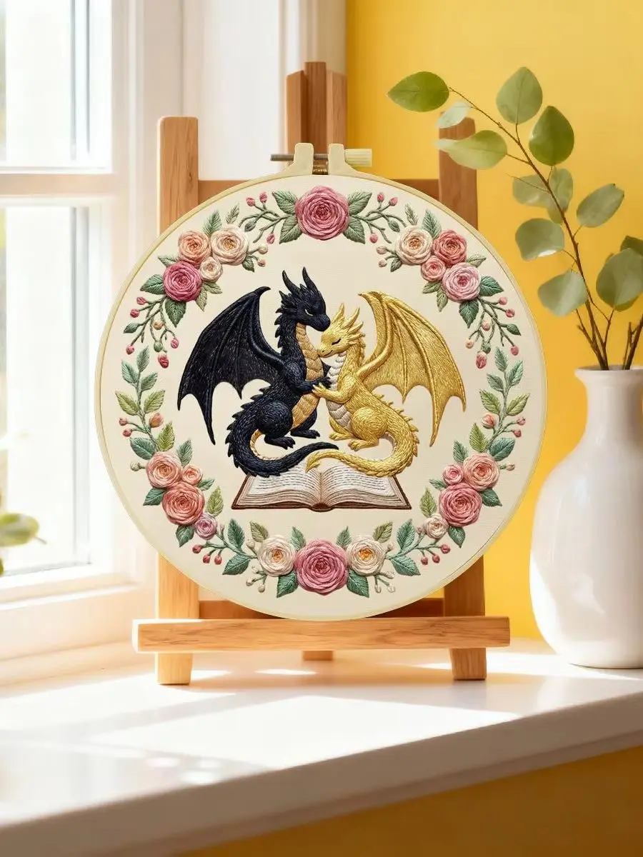 1 Stück 20X20CM/15X15CM 7,87/6,3 Zoll Drachen-Stickerei-Starter-Kit DIY-Kit DIY-Stickerei-Set Handarbeiten Heimdekoration Bastelmalerei – Detail 6