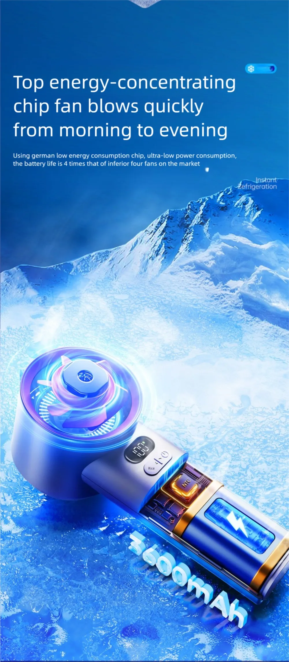 Handgehaltener Luftkühlungs-Mini-Turbo-Jet-Ventilator 4000mAh 100 einstellbare Geschwindigkeiten Tragbarer Eiskompressions-Ventilator für schnelle Kühlung im Freien – Detail 4