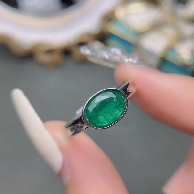 YULEM 100% Natural Emerald 5X7MM Ring Party 925 Silver Emerald Ring Fashion Jewelry for Female Girlfriends