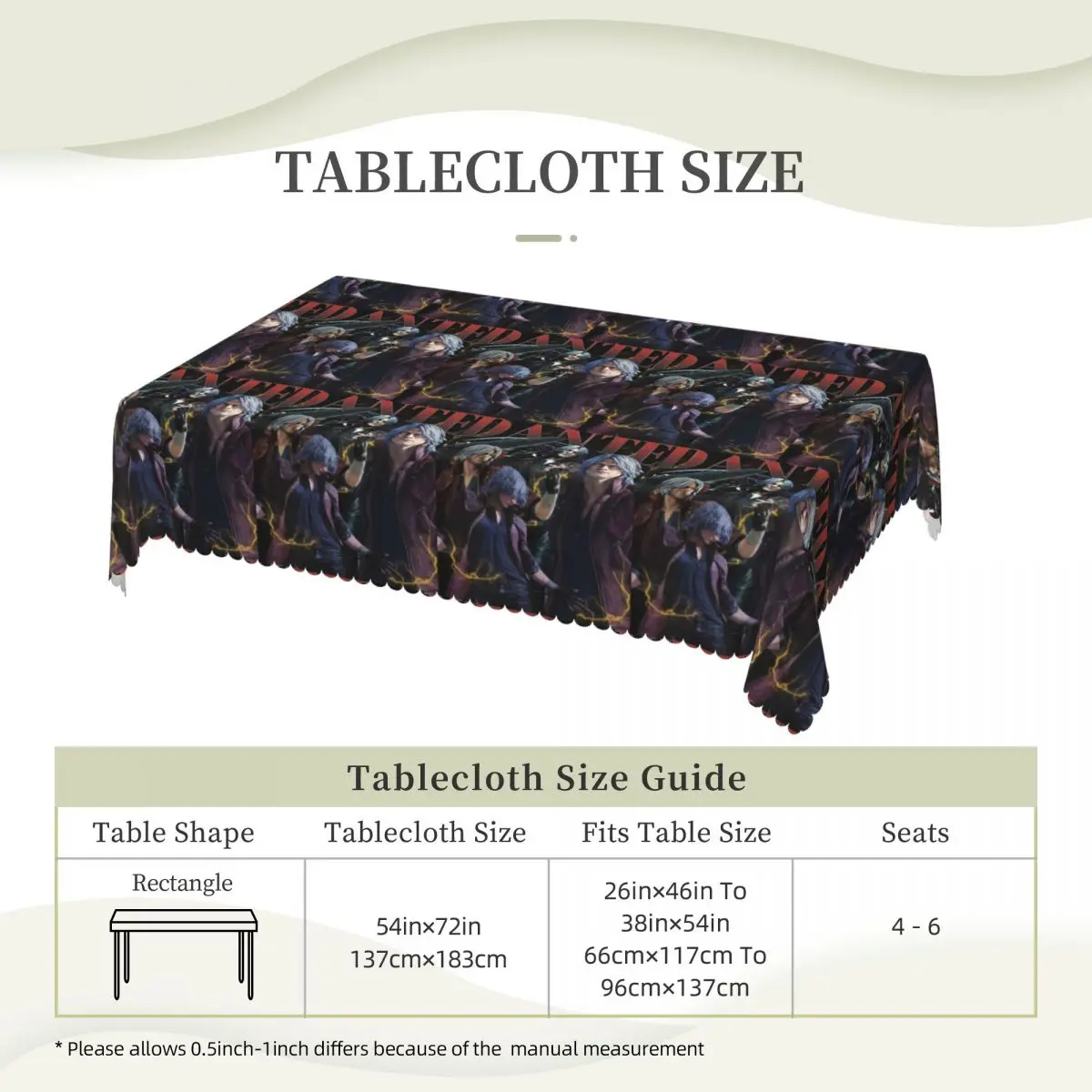 Limited Dante Devil May Cry Customized Rectangular Tablecloth Waterproof Table Cover for Dining Events Table Cloth