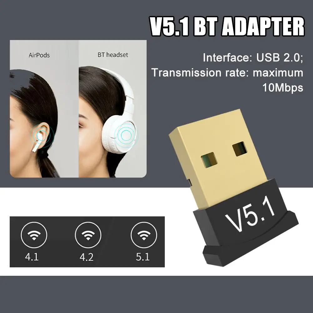 USB 블루투스 5.1 어댑터 송신기 수신기 블루투스 오디오 블루투스 동글 무선 USB 어댑터 컴퓨터 PC 노트북용